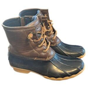 Sperry Boots 4 Saltwater Brown Leather Rubber Heeled  Snow Ski Preppy Classic